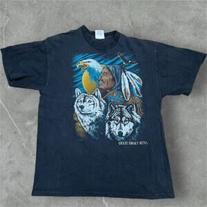 Vintage Native American Wolf T-Shirt Large Nature 90's Single Stitch Faded